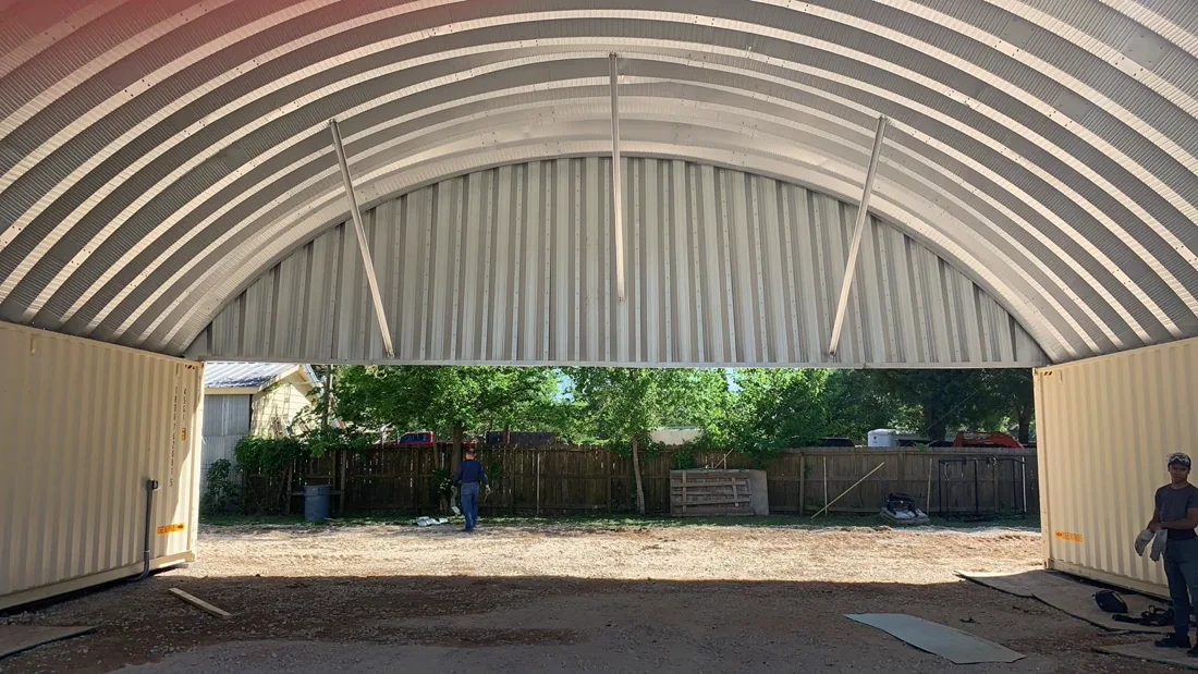 Metal building under construction with LaborNOW crew on-site
